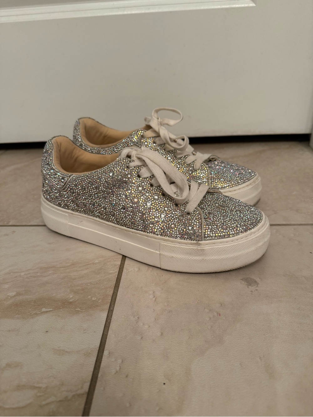 Blue by Betsey Johnson Sidny Lace-Up Rhinestone Platform Sneakers